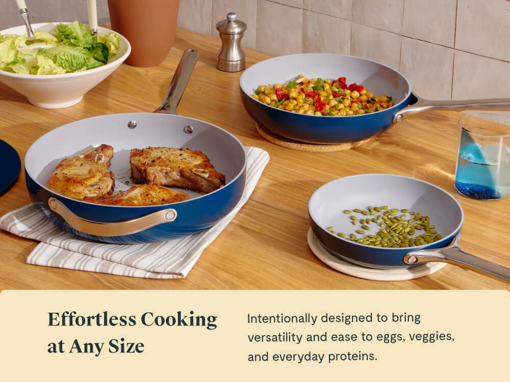 Ceramic Fry Pan Trio - Navy - Tablescape Lifestyle v2
