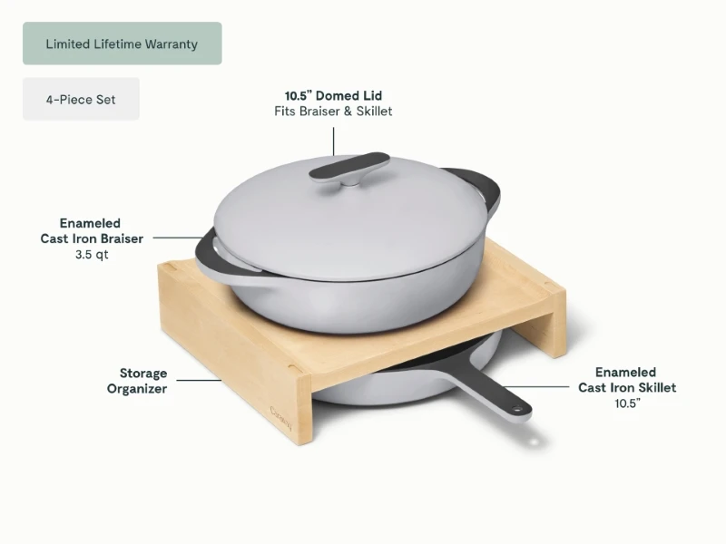 Enameled Cast Iron Skillet & Braiser Duo - Gray - Detail