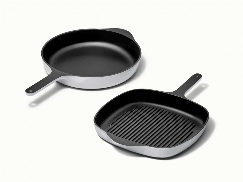 Enameled Cast Iron Skillet & Grill Pan Duo - Gray - Hero
