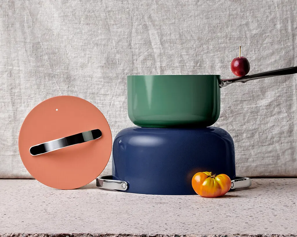 Ceramic Cookware Set - Perracotta Lid - Sage Sauce Pan - Navy Dutch Oven - Stack