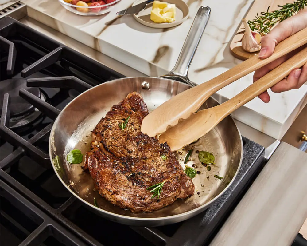 Stainless Steel Fry Pan - with Pan-seared Steak