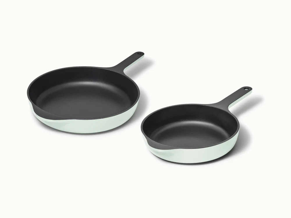 Enameled Cast Iron Skillet Duo - Light Mist - Hero