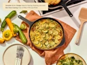 Enameled Cast Iron Skillet - Cream - Veggie Meal on Table