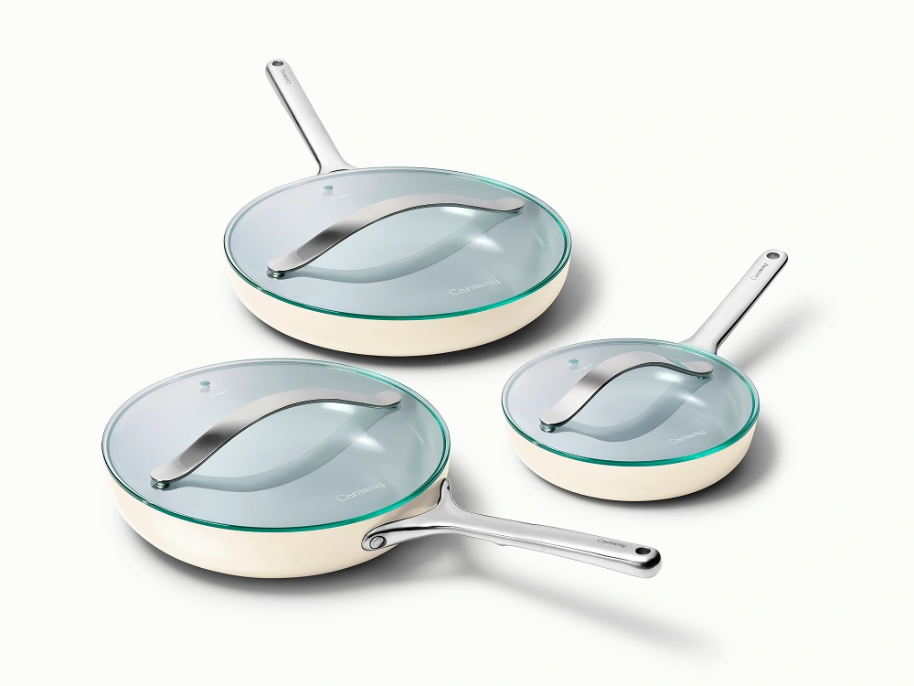 Fry Pan Trio with Glass Lids - Cream - Hero