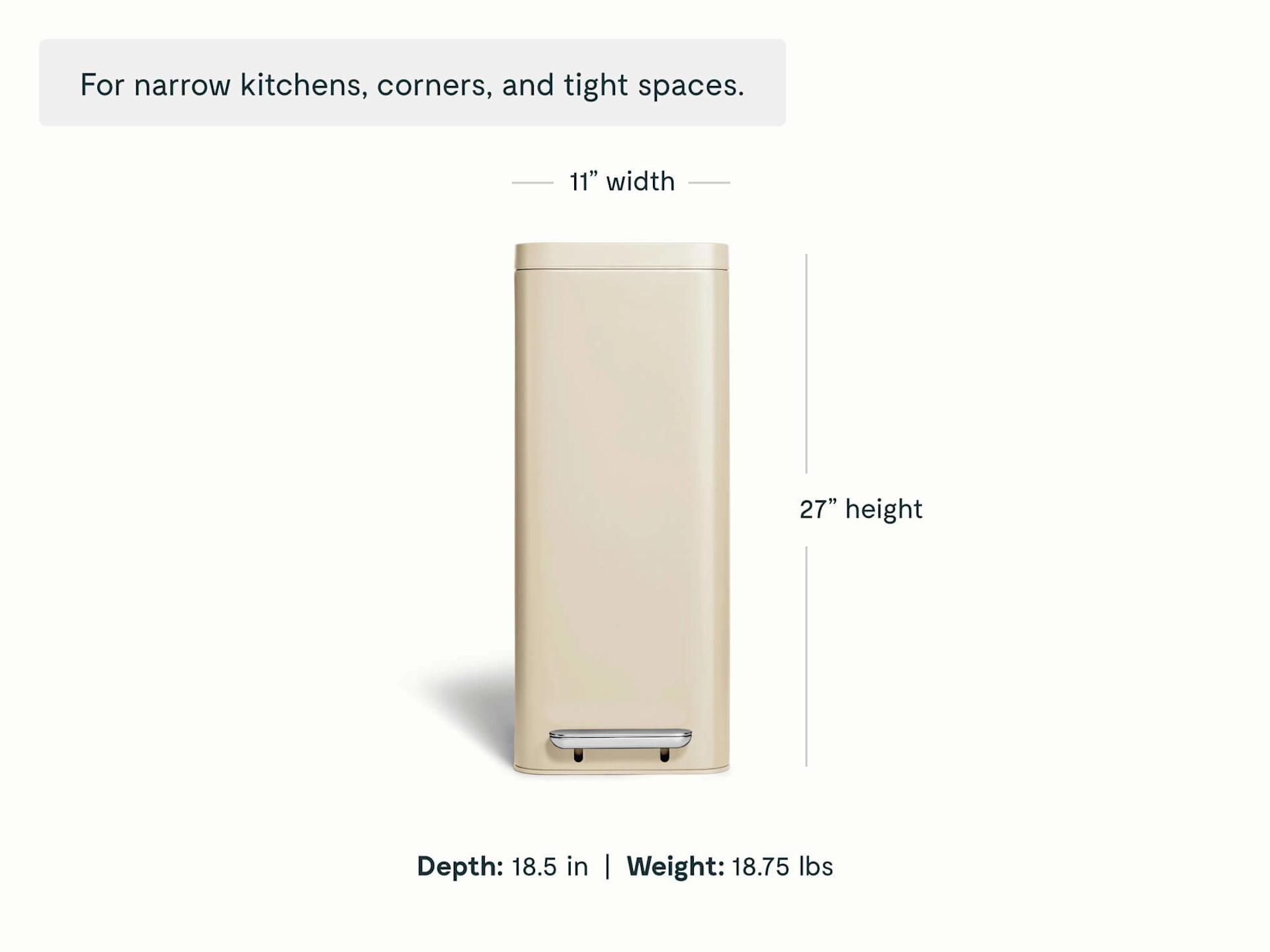 45L Slim Step Trash Can - Cream - Detail