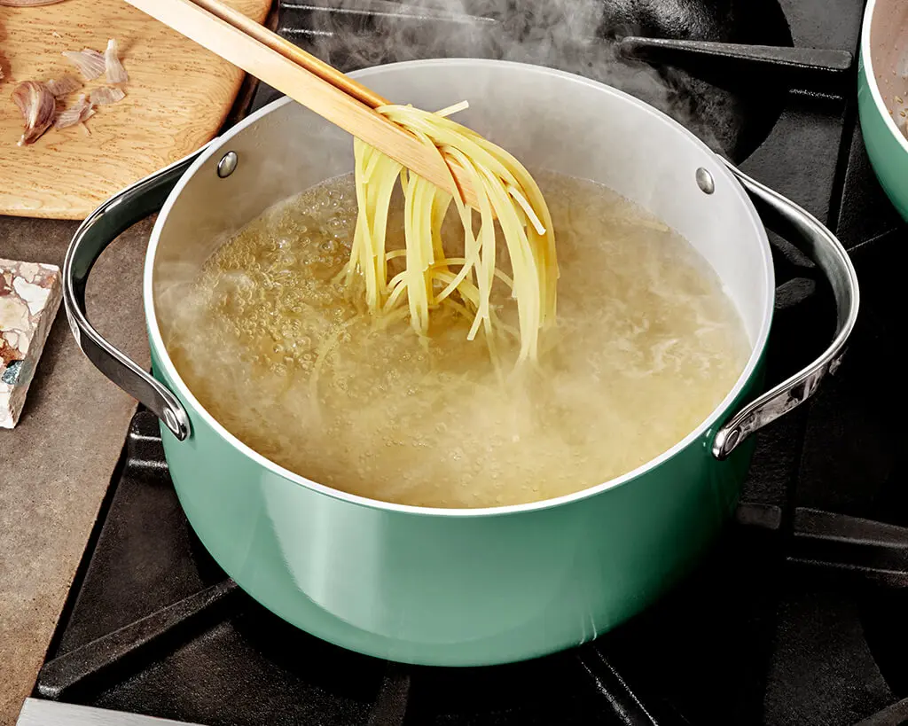 Ceramic Dutch Oven - Sage - cooking noodles