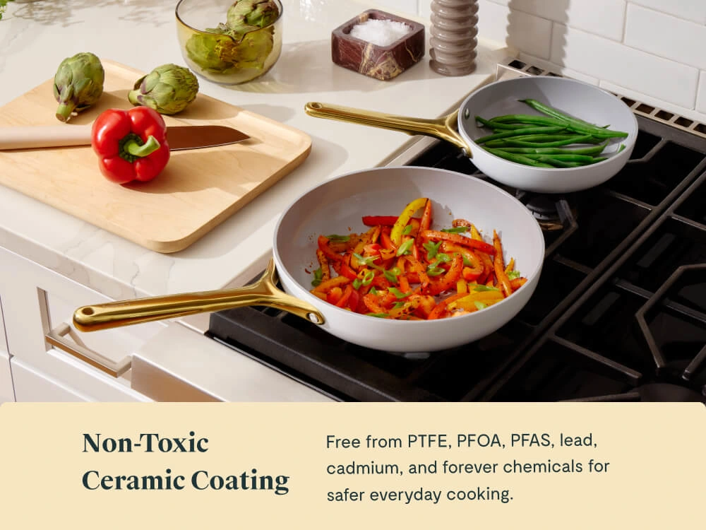 Ceramic Fry Pan Duo - White Iconics - Stovetop