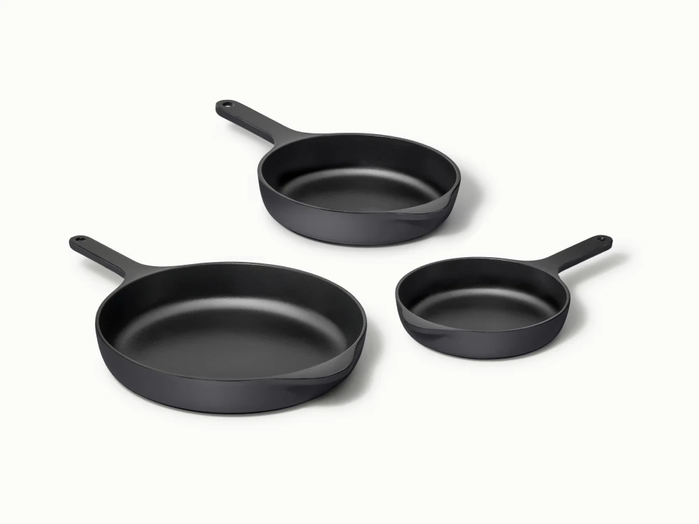 Enameled Cast Iron Skillet Trio - Charcoal - Hero