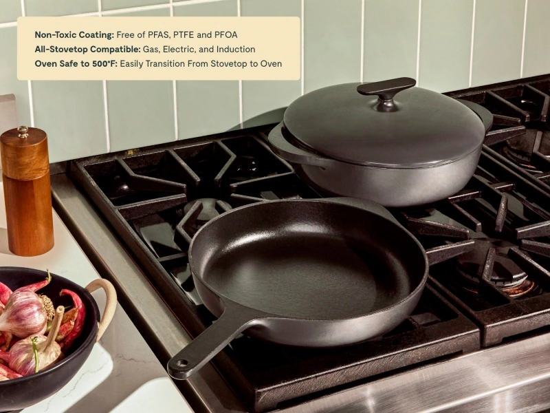 Enameled Cast Iron Skillet & Braiser Duo - Charcoal - Non-Toxic All-Stovetop Compatible