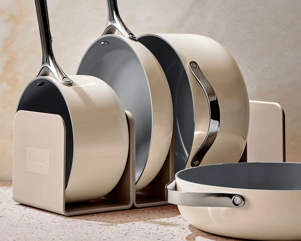 Ceramic Cookware Set - Cream - On Pan Organizer
