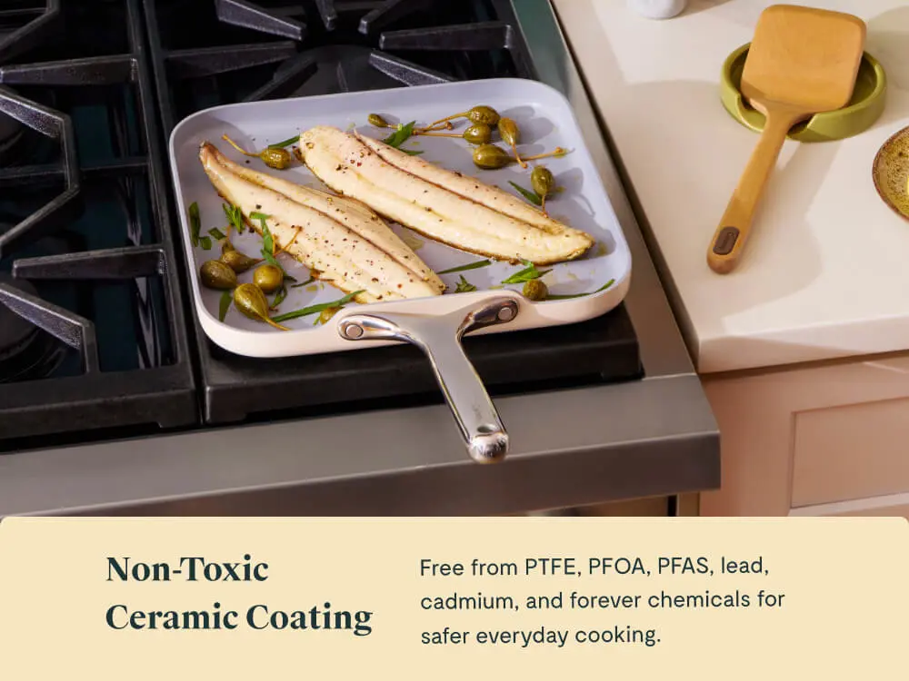 Ceramic Square Griddle Pan - Cream - Stove Lifestyle