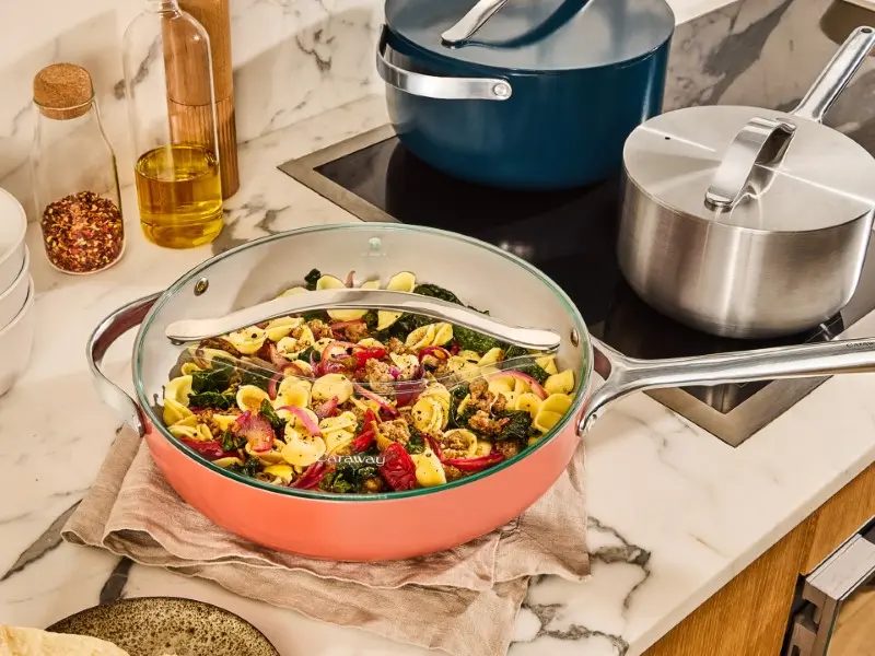 Glass Lid - 12 inch - Ceramic Pan Cooking Pasta with Lid