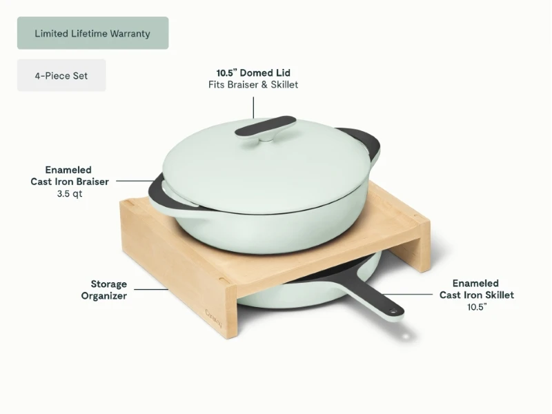 Enameled Cast Iron Skillet & Braiser Duo - Light Mist - Detail
