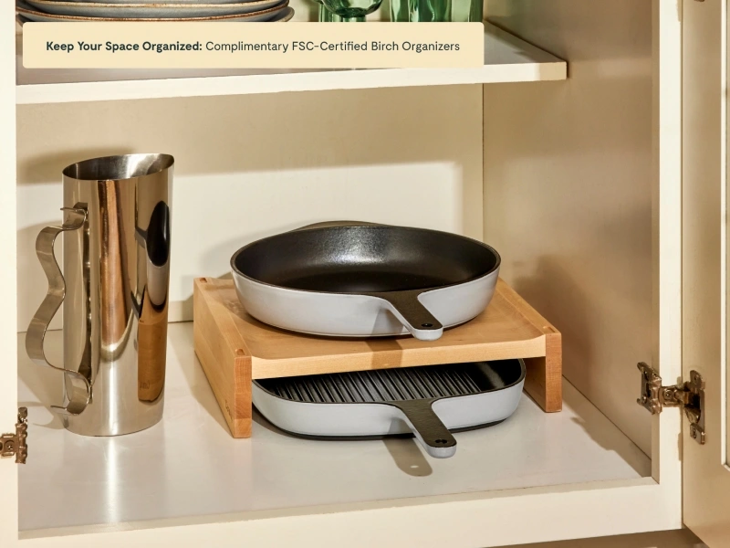Enameled Cast Iron Skillet & Grill Pan Duo - Gray - Storage Included