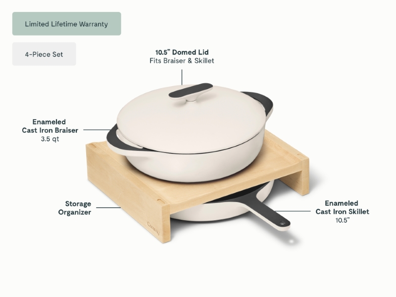 Enameled Cast Iron Skillet & Braiser Duo - Cream - Detail