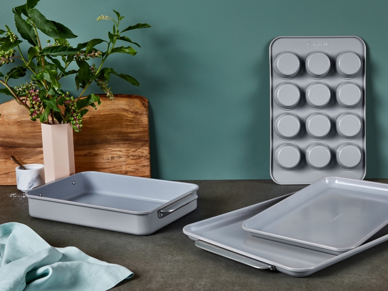 Half Bakeware Set - Gray - On Countertop with Plant