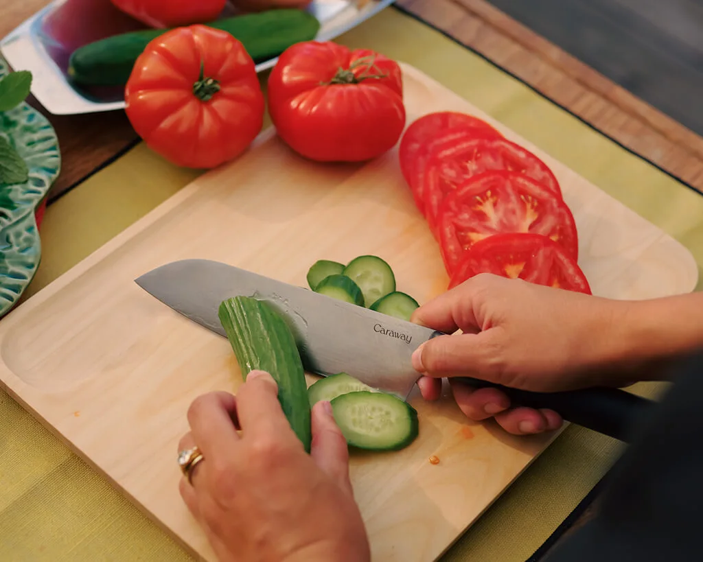 Medium Cutting Board - Wood - Cutting Cucumber