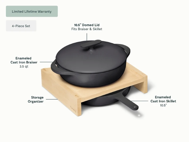 Enameled Cast Iron Skillet & Braiser Duo - Charcoal - Detail