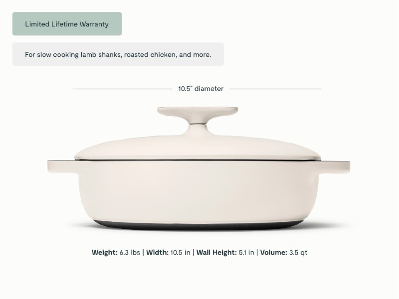 Enameled Cast Iron Braiser - Cream - Detail