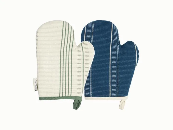 Oven Mitts - Mixed Cream and Navy - plain white background
