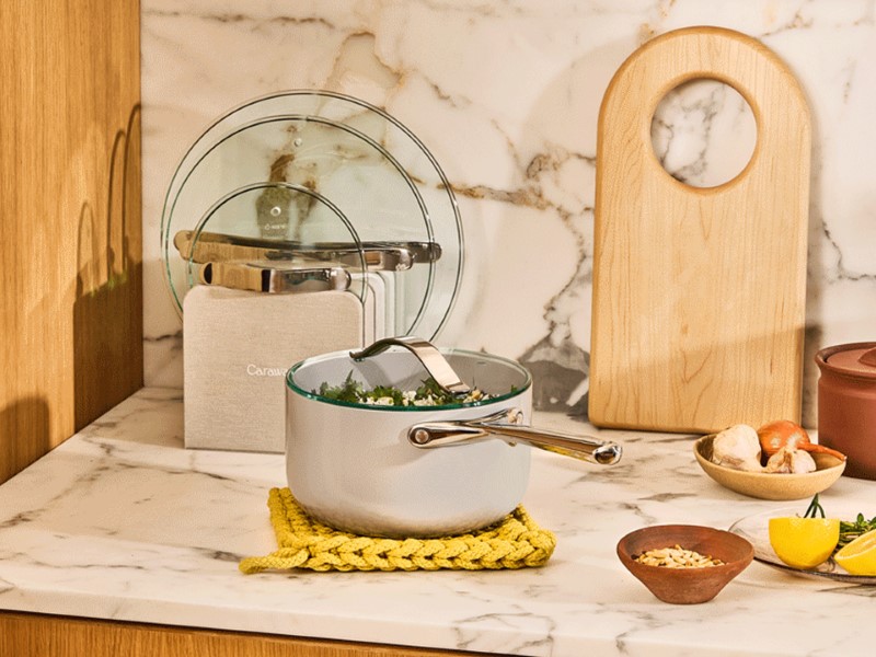 Lid Organizer - Gray - With Gray Cookware on Counter