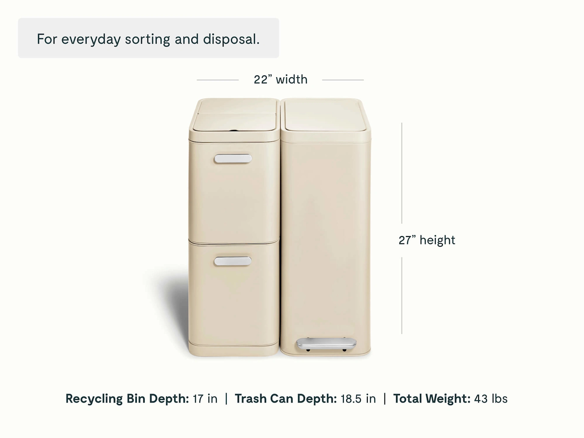 Trash and Recycling Duo Bin - Slim - Cream - Detail