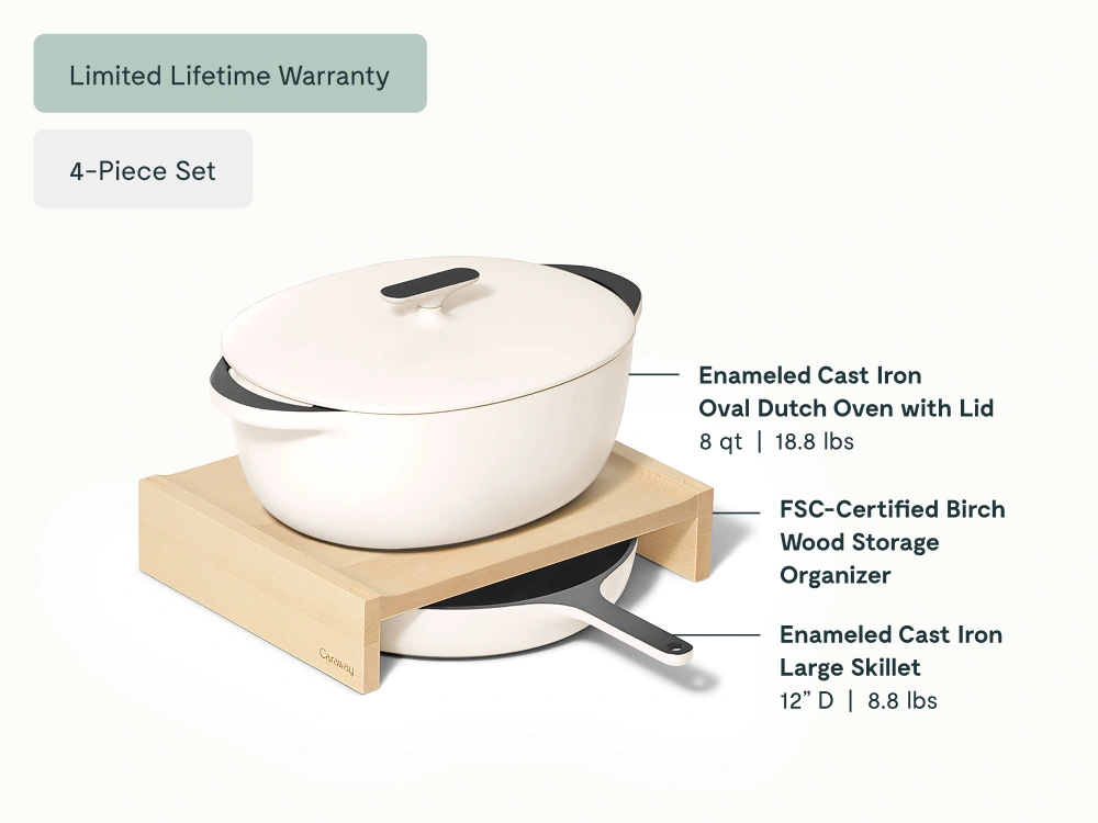 Large Enameled Cast Iron Duo - Cream - Detail