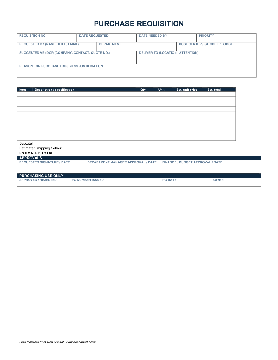 Purchase requisition form template preview