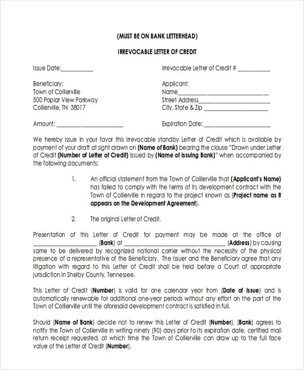 letter of credit format for export