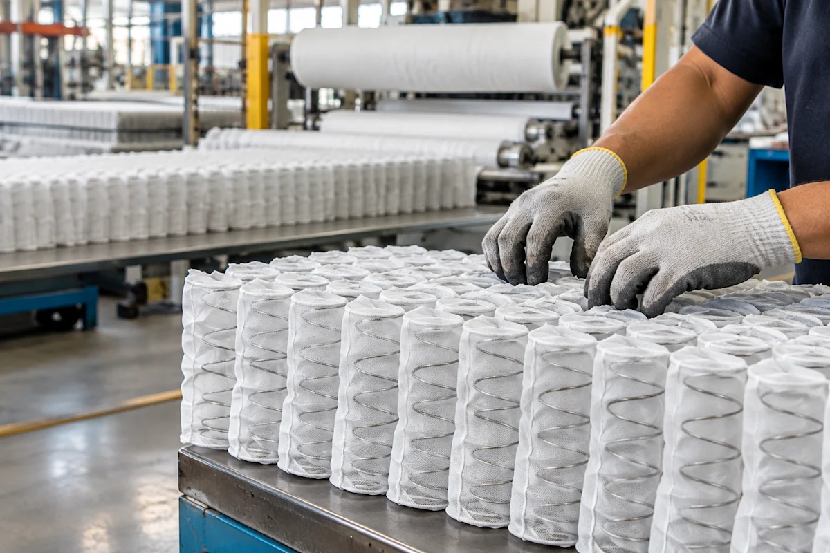 A representative Texas manufacturing operation assembling anonymous pocket-spring units.