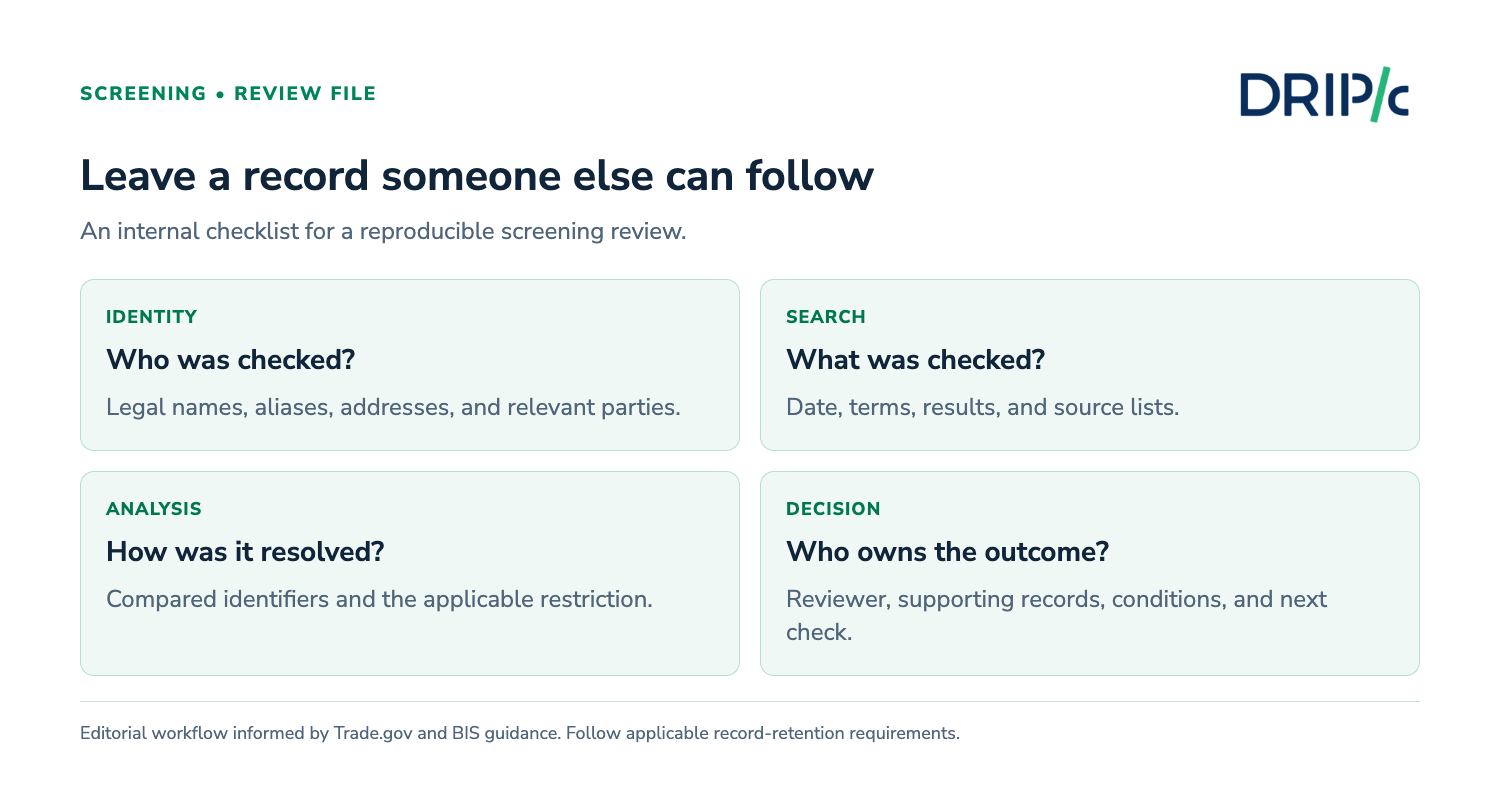 denied parties list: Denied parties list: the evidence to retain for a screening review