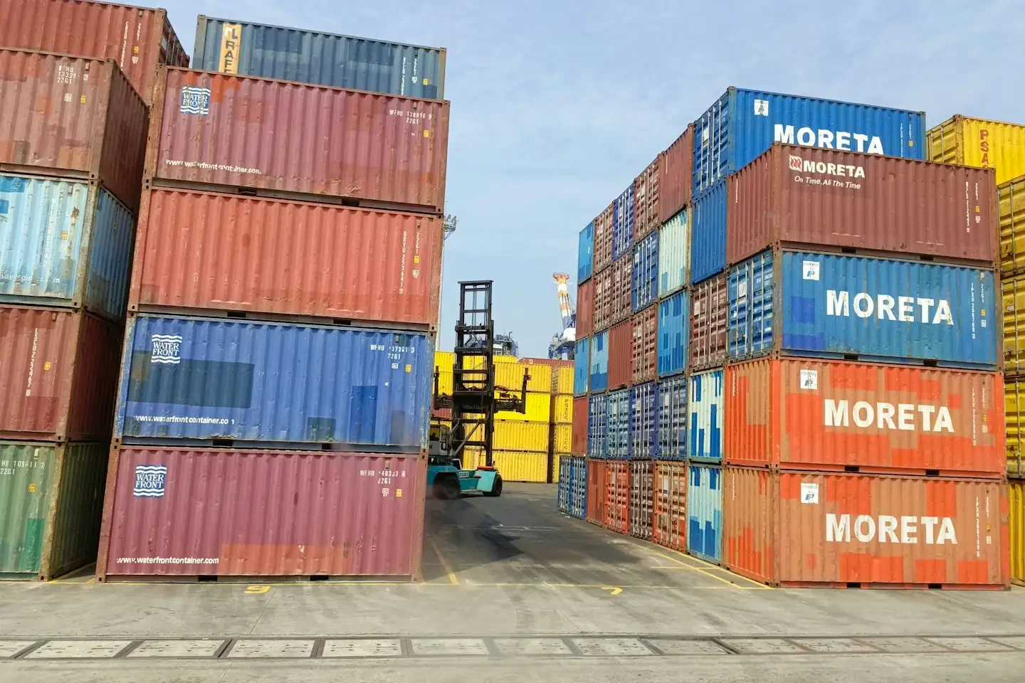 Container handling equipment at a cargo terminal