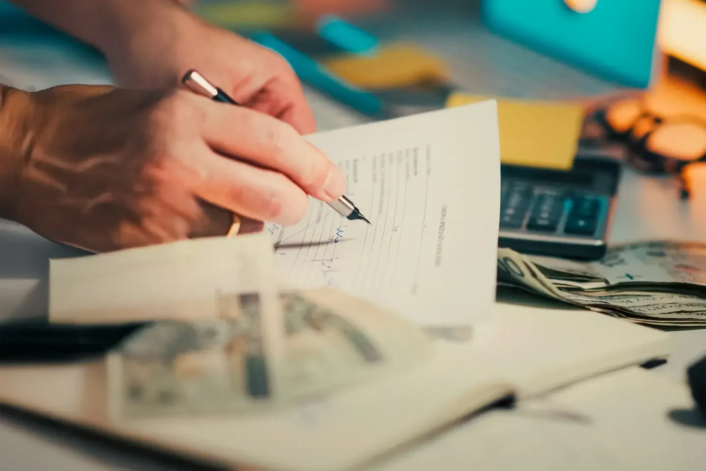 Hands signing a document on a desk