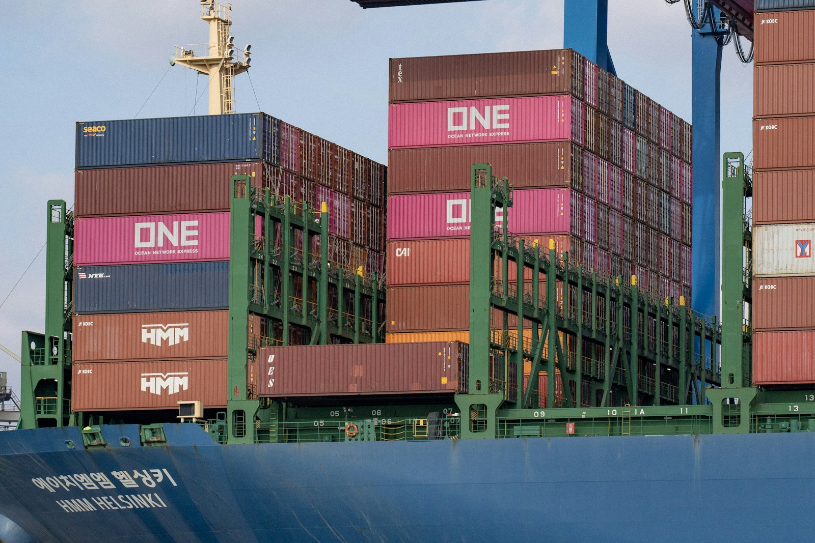 Shipping containers loaded on a cargo ship at port