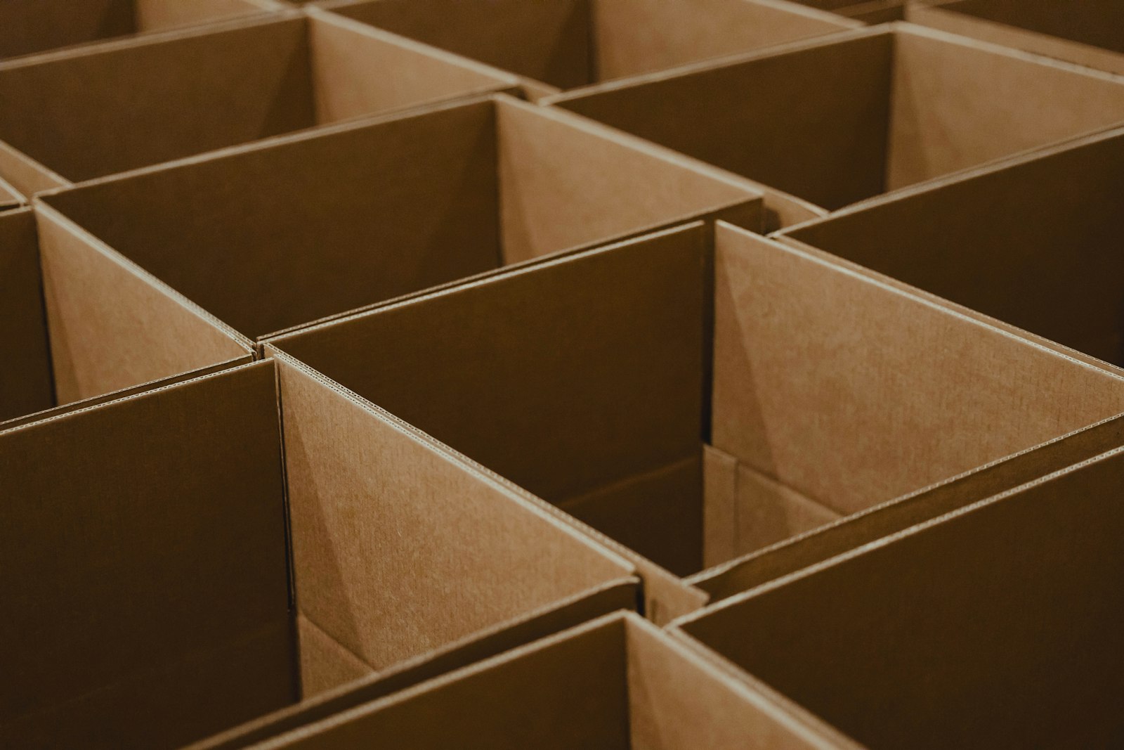 Rows of open cardboard shipping boxes