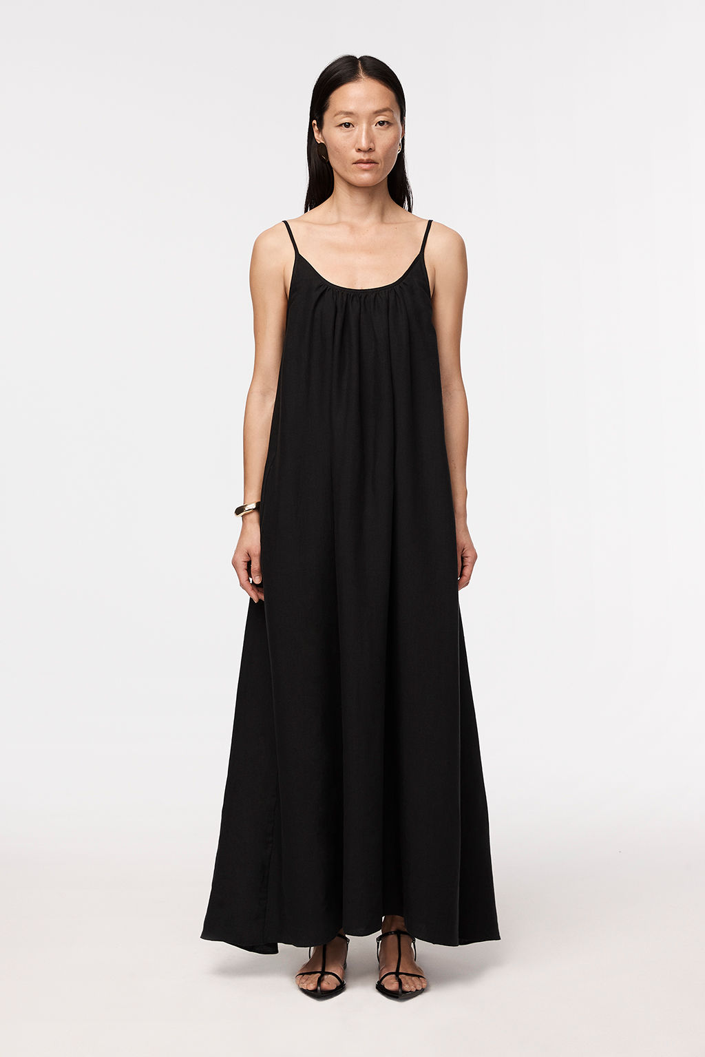 Gathered Summer Dress Black 2