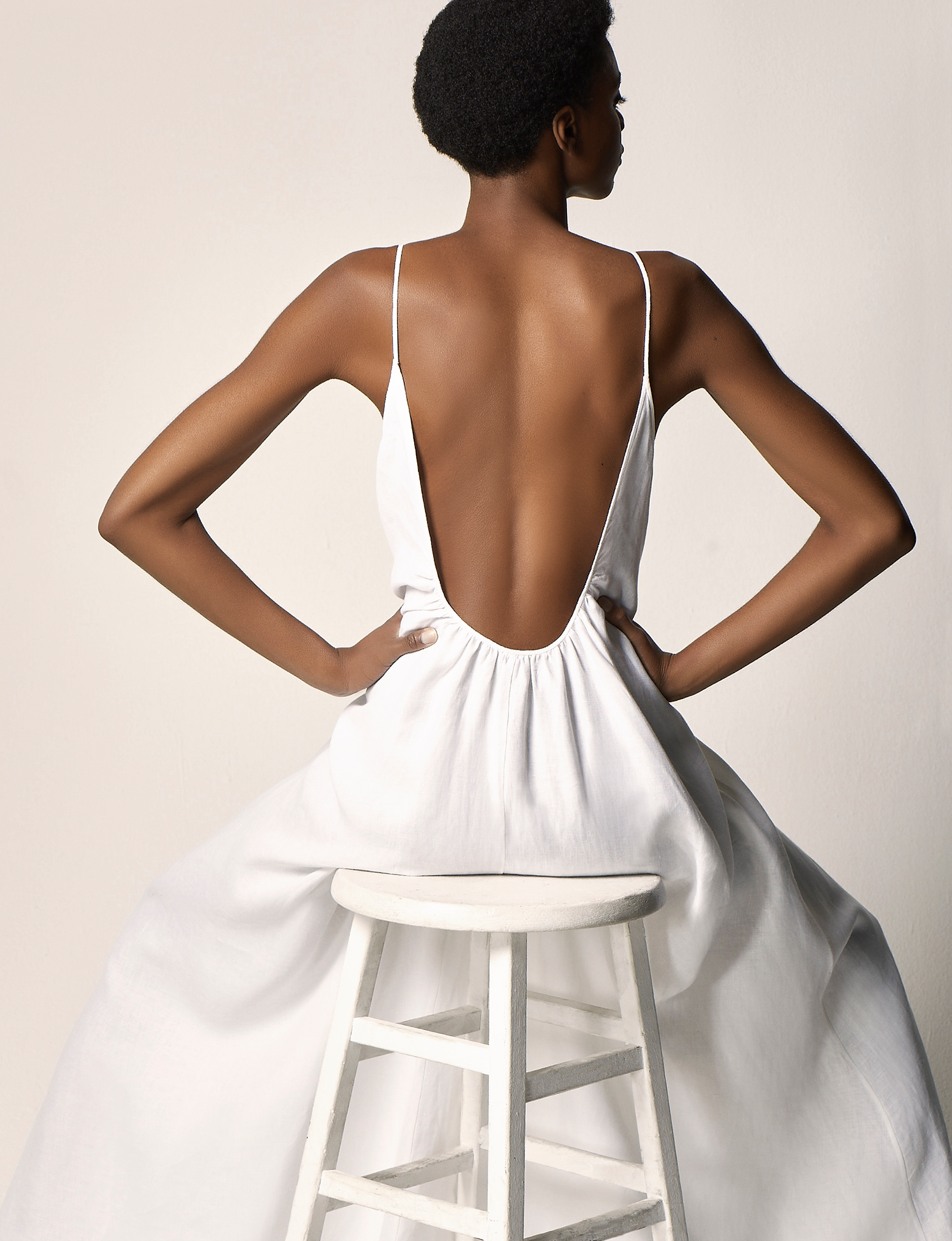 Gathered Summer Dress White 1