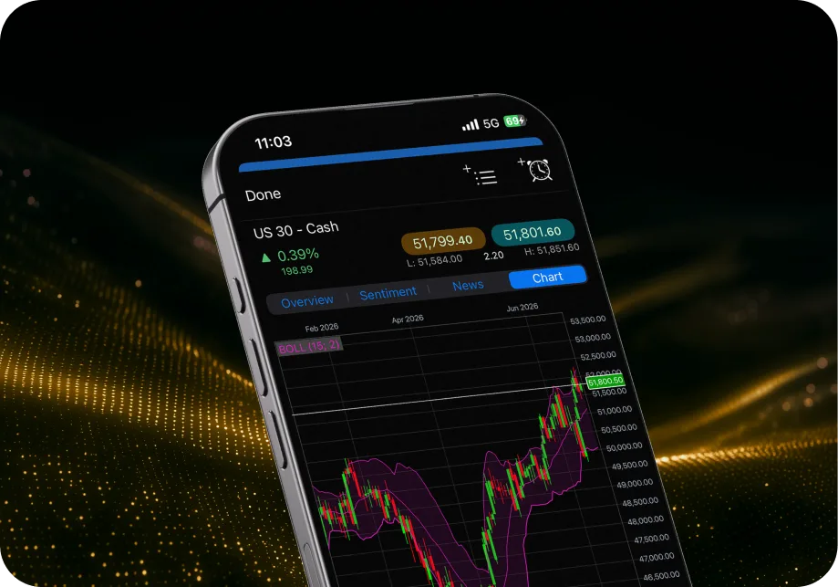 Alpha CFD Trading app shown on a mobile phone