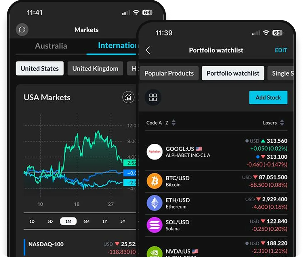 User interface of an Android crypto trading app showcasing live market data and transaction options.