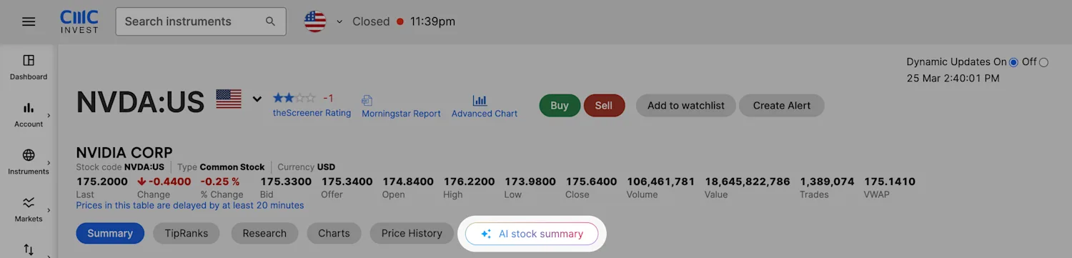 stock summary
