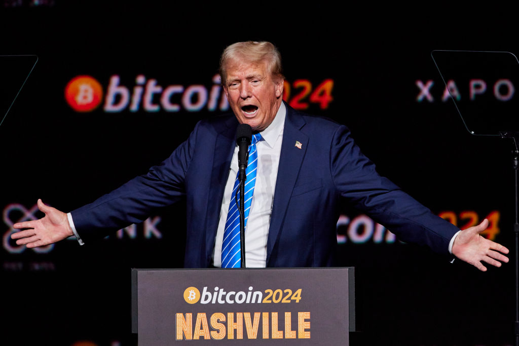 Image: Donald Trump speaks at the 2024 Bitcoin Conference in Nashville, July 27, 2024.