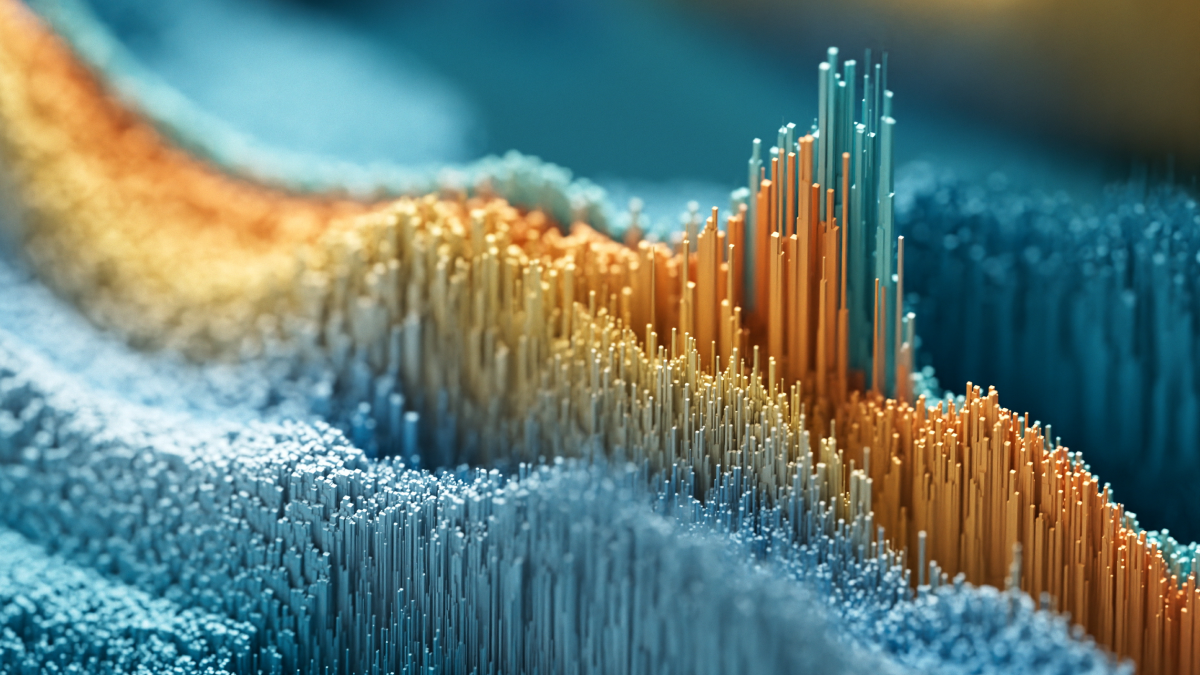 Close-up of a wave formed by intertwining colored lines, showcasing a spectrum of hues and fluid motion forming a chart.