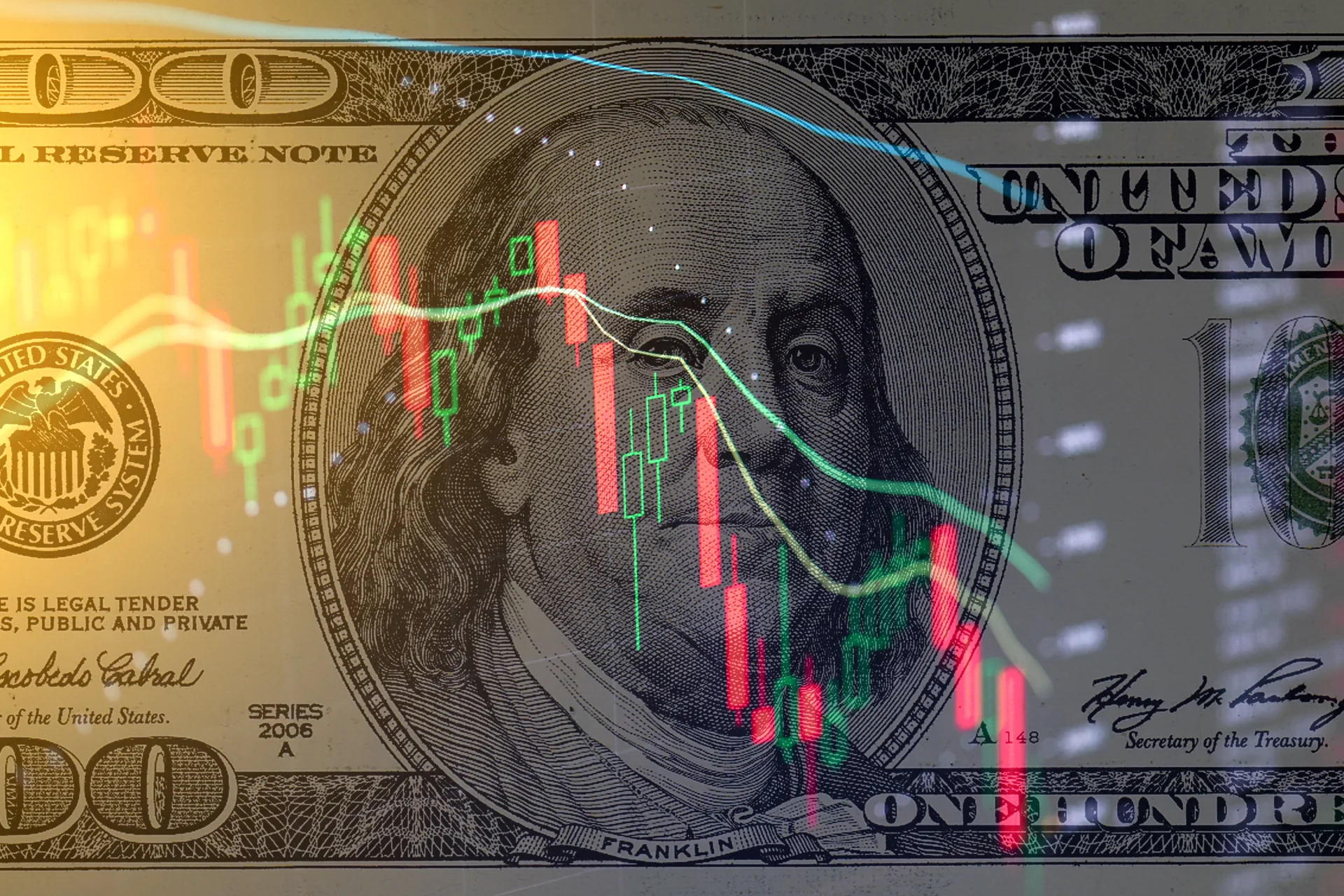 Trading strategy image with the USD dollar and a candle chart