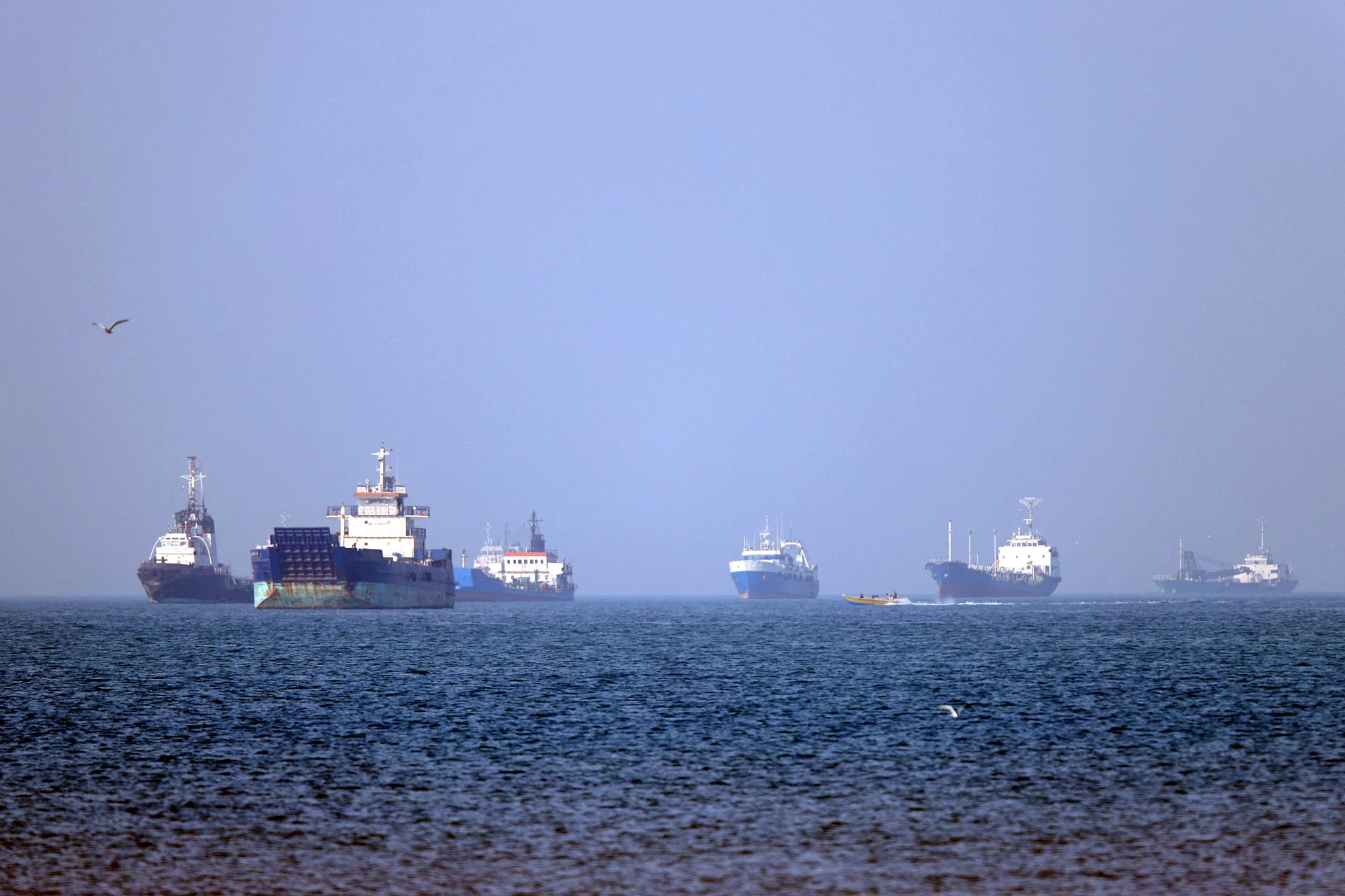 Vessels are pictured anchored in the Strait of Hormuz off Bandar Abbas in southern Iran.
