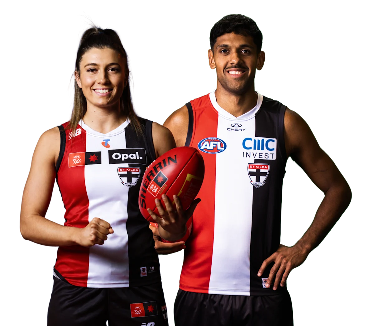 Photo of two St Kilda athletes from the AFL and AFLW league.