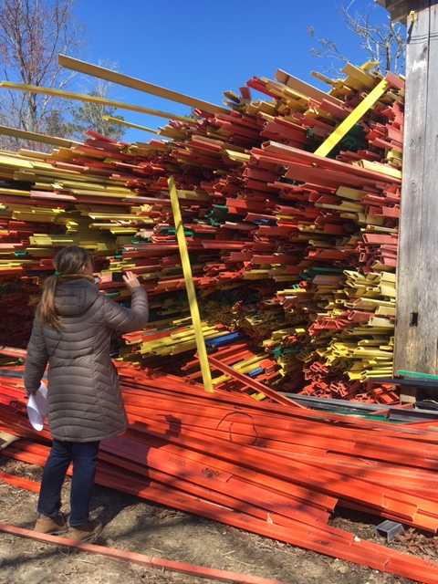 NDC Staff member Sophie Morley on a site visit with Farming 4 Hunger sourcing materials.