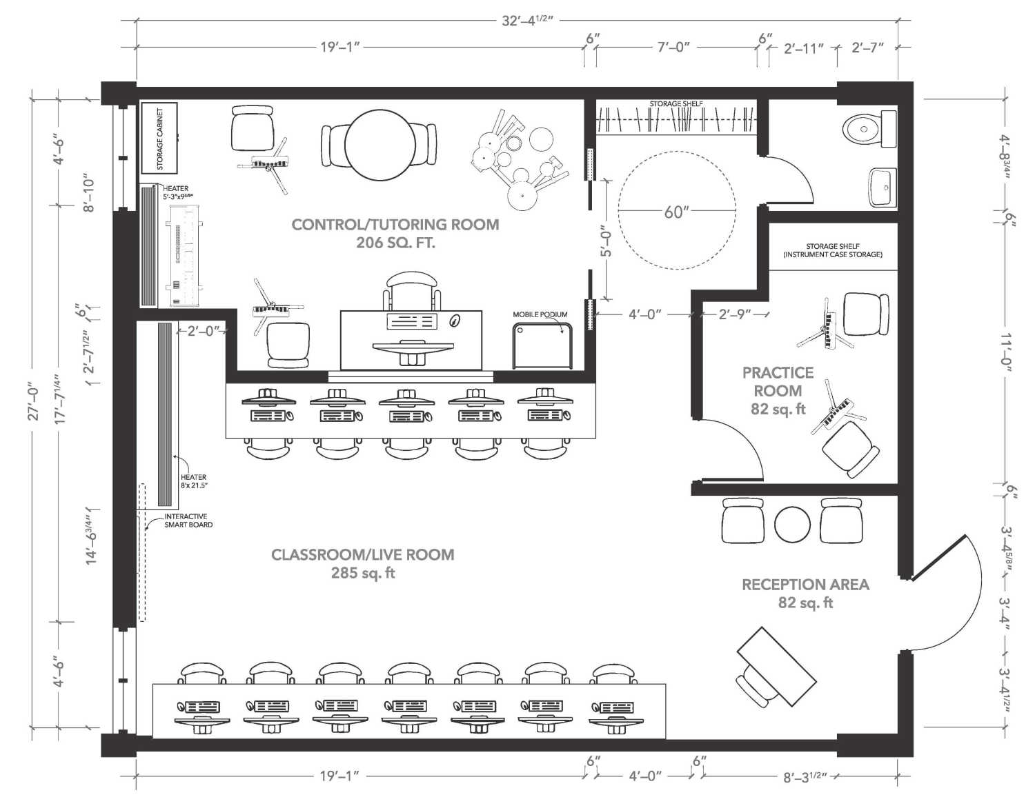 Final floor plan of Harmony space.