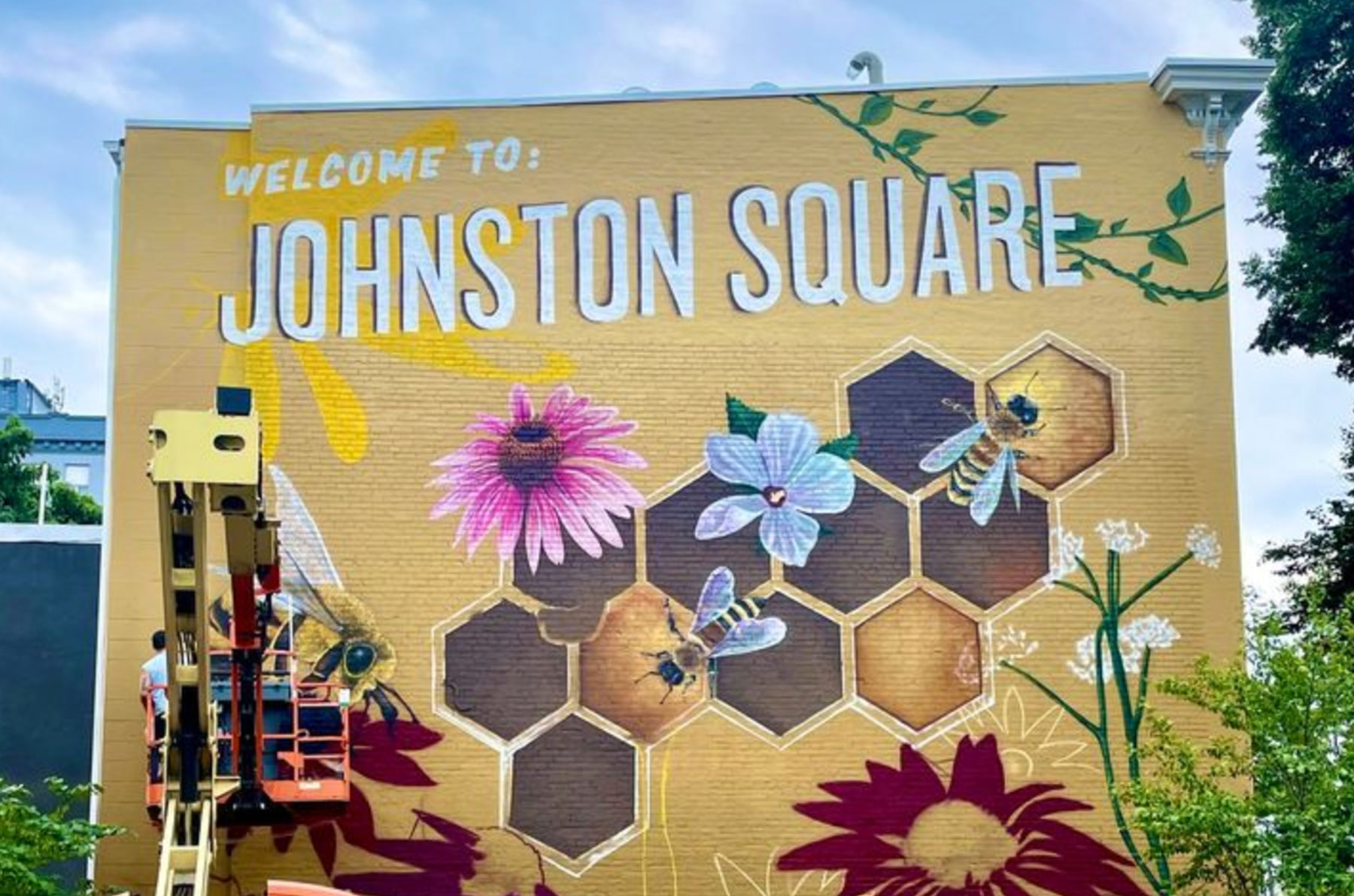 Mural by Nether based on the neighborhood identity, funded by Charm City Mead. Photo by Rebuild Metro.