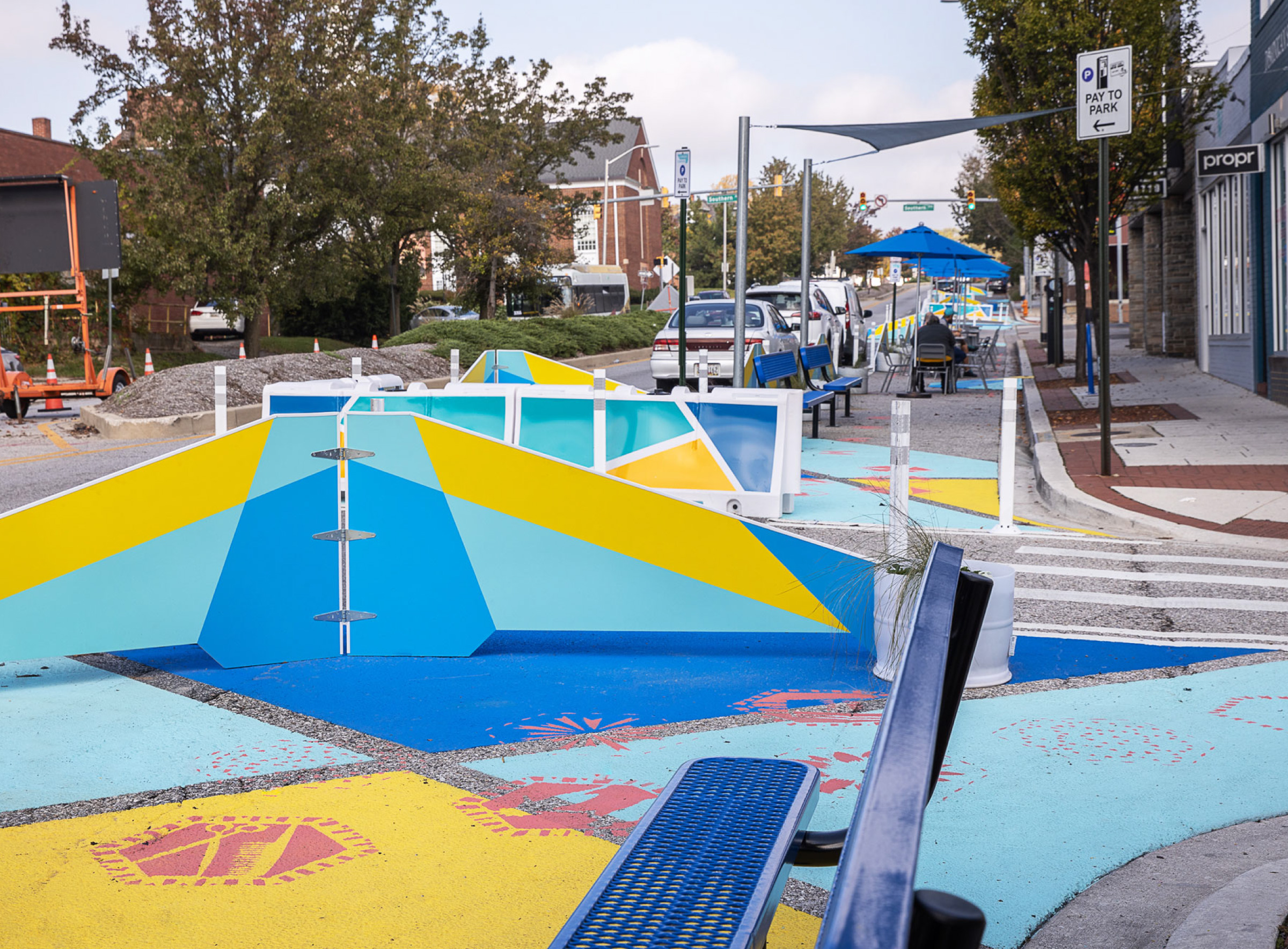 Hamilton Lauraville Main Street Design for Distancing. Community Lead: Hamilton Lauraville Main Street. 
Design Build Team: Graham Projects, Lanning Smith, Annie Howe Paper Cuts