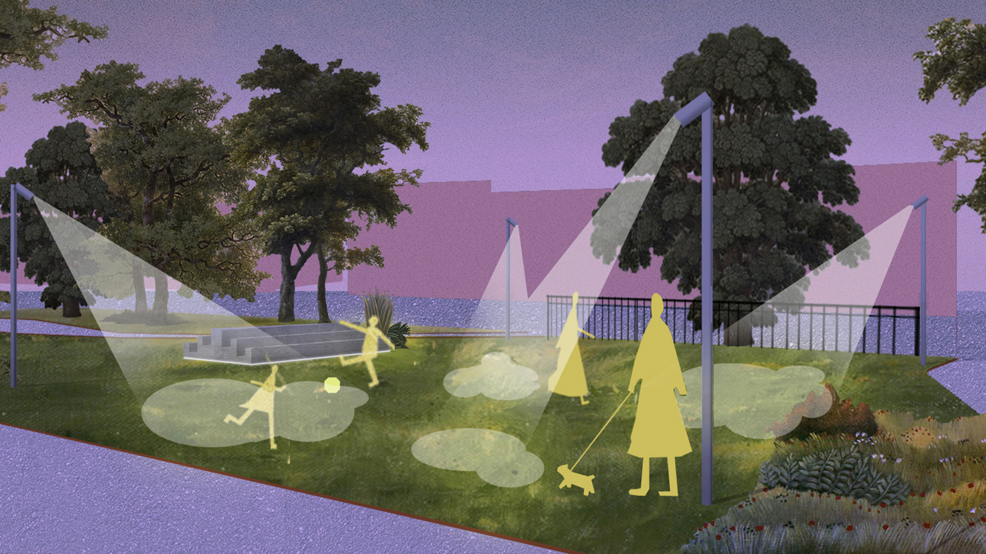 CONCEPT: FIELD OF DREAMS (PI.KL STUDIO) The Signal Lighting Plan recommends “singular light art” to illuminate neighborhood spaces—individual light interventions that respond directly to their site. For the Wonderground, a much-loved, community managed space in Greenmount West, PI.KL Studio developed a playful, interactive intervention that supports access to the park after dark.